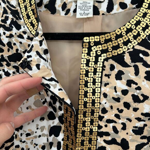 SUSAN BRISTOL Brown White Gold Sequin Hook Eye Animal Print Jacket Size Large - Picture 4 of 5